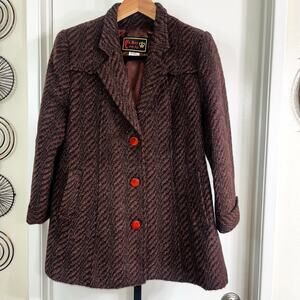 Vintage Womens Wool Blend Tiger Stripe Faux Fur Blazer - Brown Black, Size M